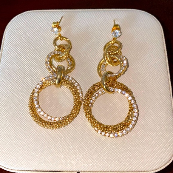 Sparkle Circle CZ Gold Tone Earrings - Picture 1 of 2
